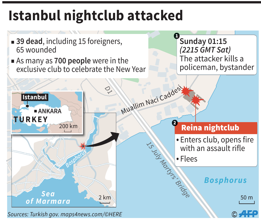 Map Istanbul nightclub attack