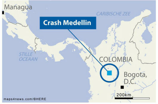 Map of the Chapecoense football team plane crash