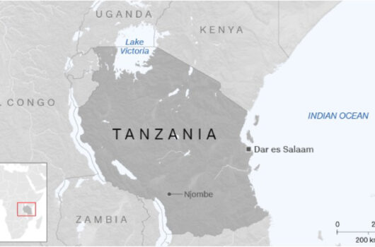 Locator map of Tanzania in reference to Africa
