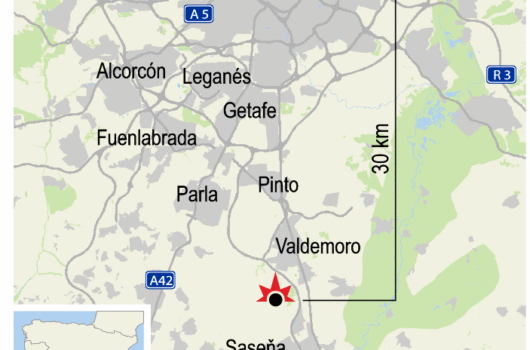 Locator map to show the dumpsite with burning tires near Madrid