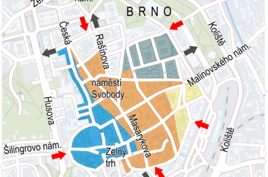 Map of historic districts in Brno