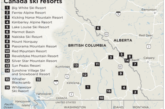 Map of Canada ski resorts