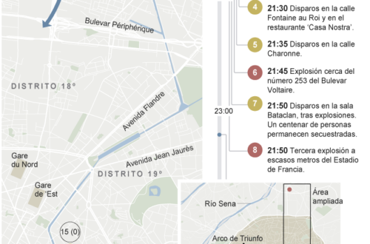 Terrorist attacks in Paris described on a map