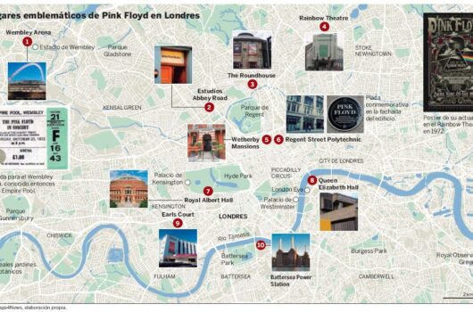 Map of important places of Pink Floyd in London