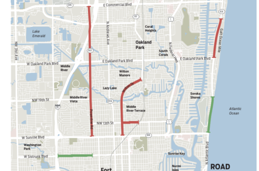 Map of Road narrowing projects in Fort Lauderdale