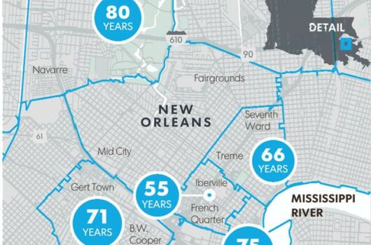 Map of life expectancy in New Orleans