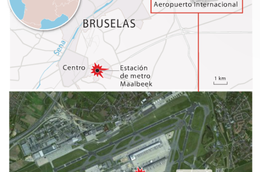 Map of bomb explosion in Brussels