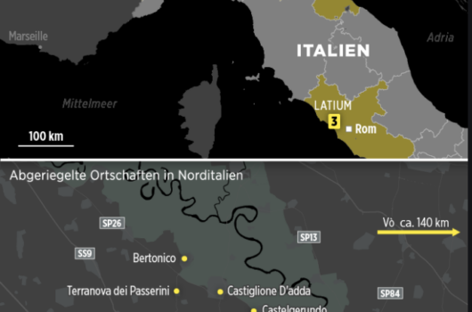 maps of regions affected by coronavirus in Italy