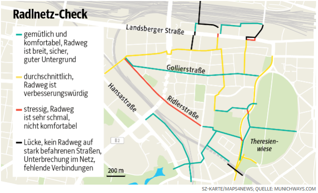map of bike lanes in Munich