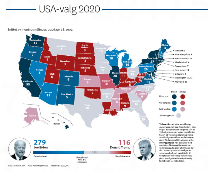 Forecast map of the 2020 US election results