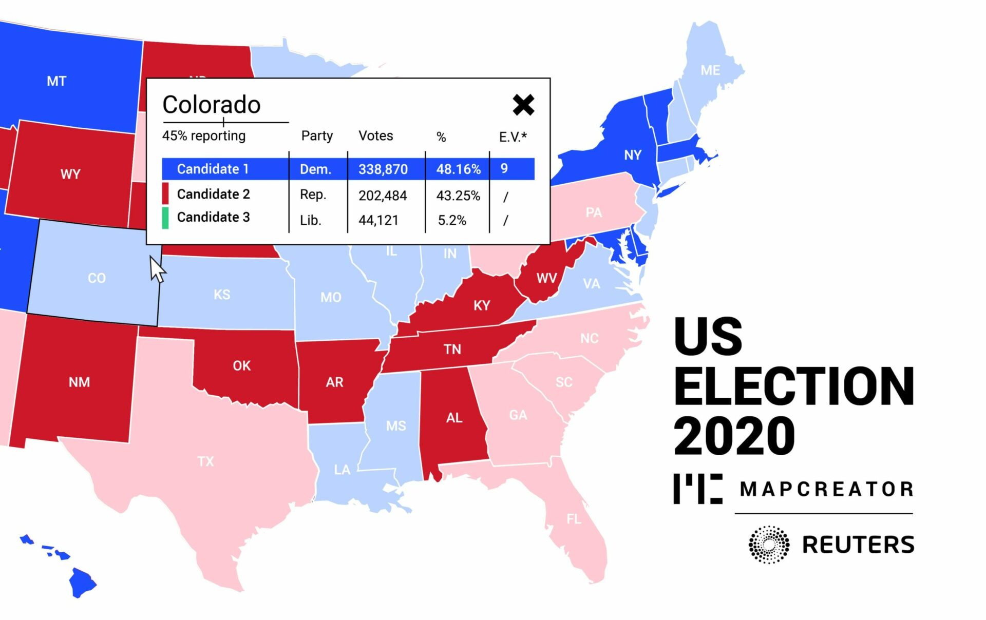 Mapping The U.S. Election With Live Data From Reuters - Mapcreator