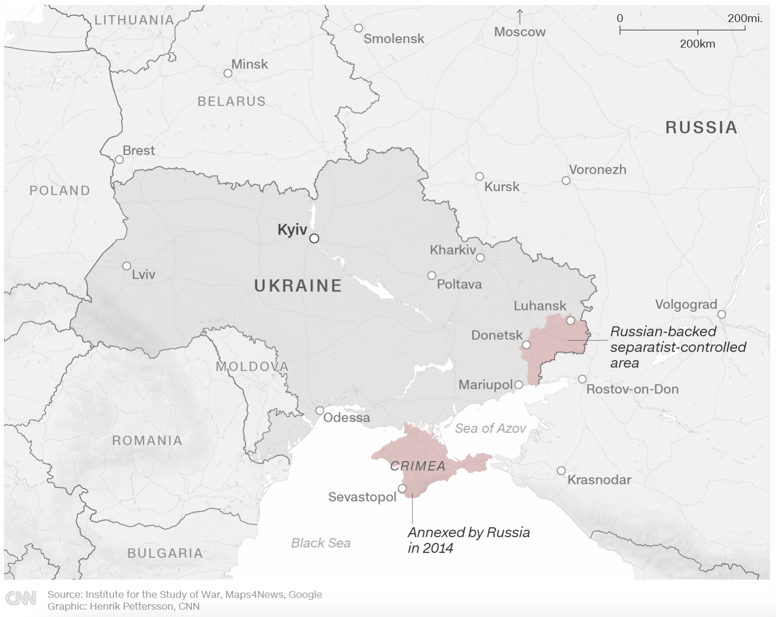 Map of Ukraine shows tensions at borders with Russia