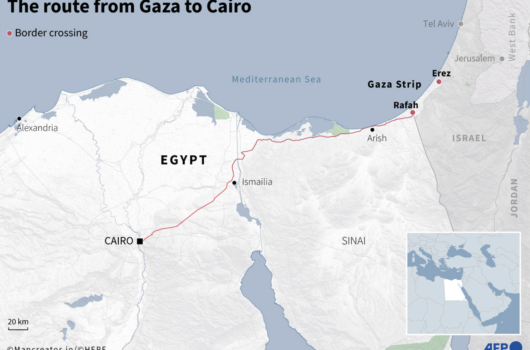 Map of the route from Gaza to Cairo