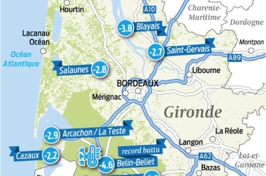 map of gironde showing low temperatures