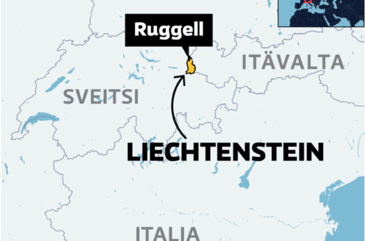 locator map showing Lieichenstein, embedded between Austria and Switzerland