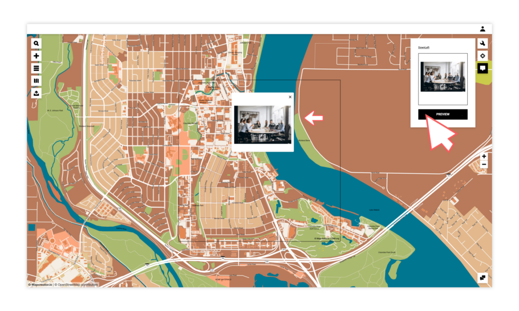 Preview a popup with an image on an interactive map