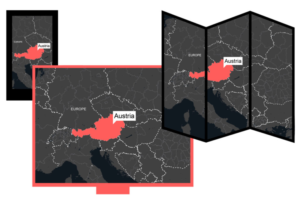 Map on different media : smartphone, computer and printed