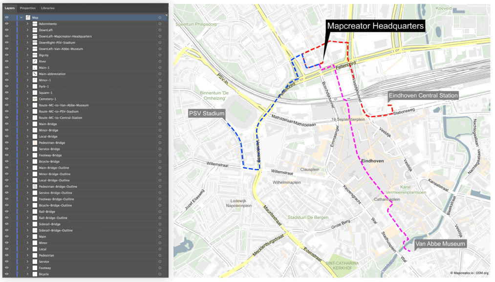 Map export as a layered vector file