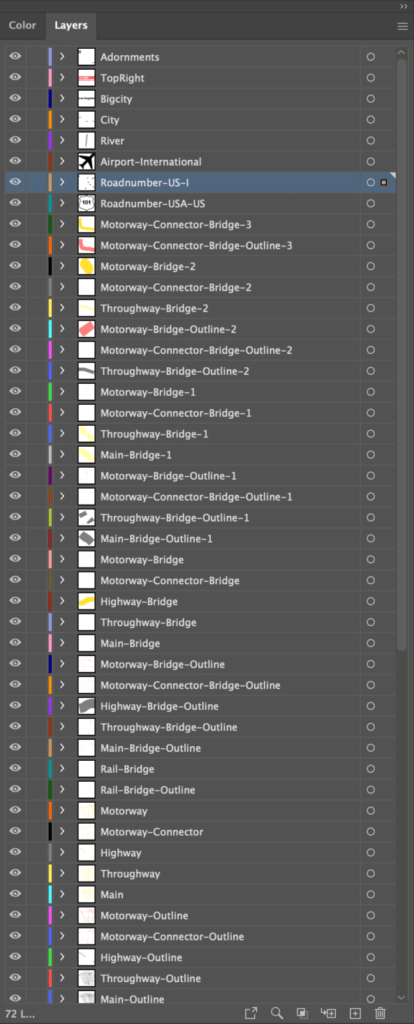 layered vector map in AI after script groups to layers