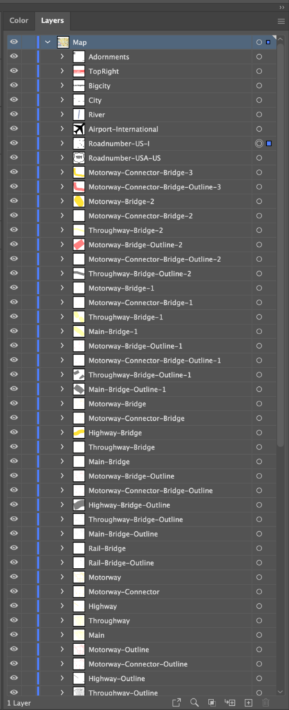 layered vector map in AI before script groups to layers