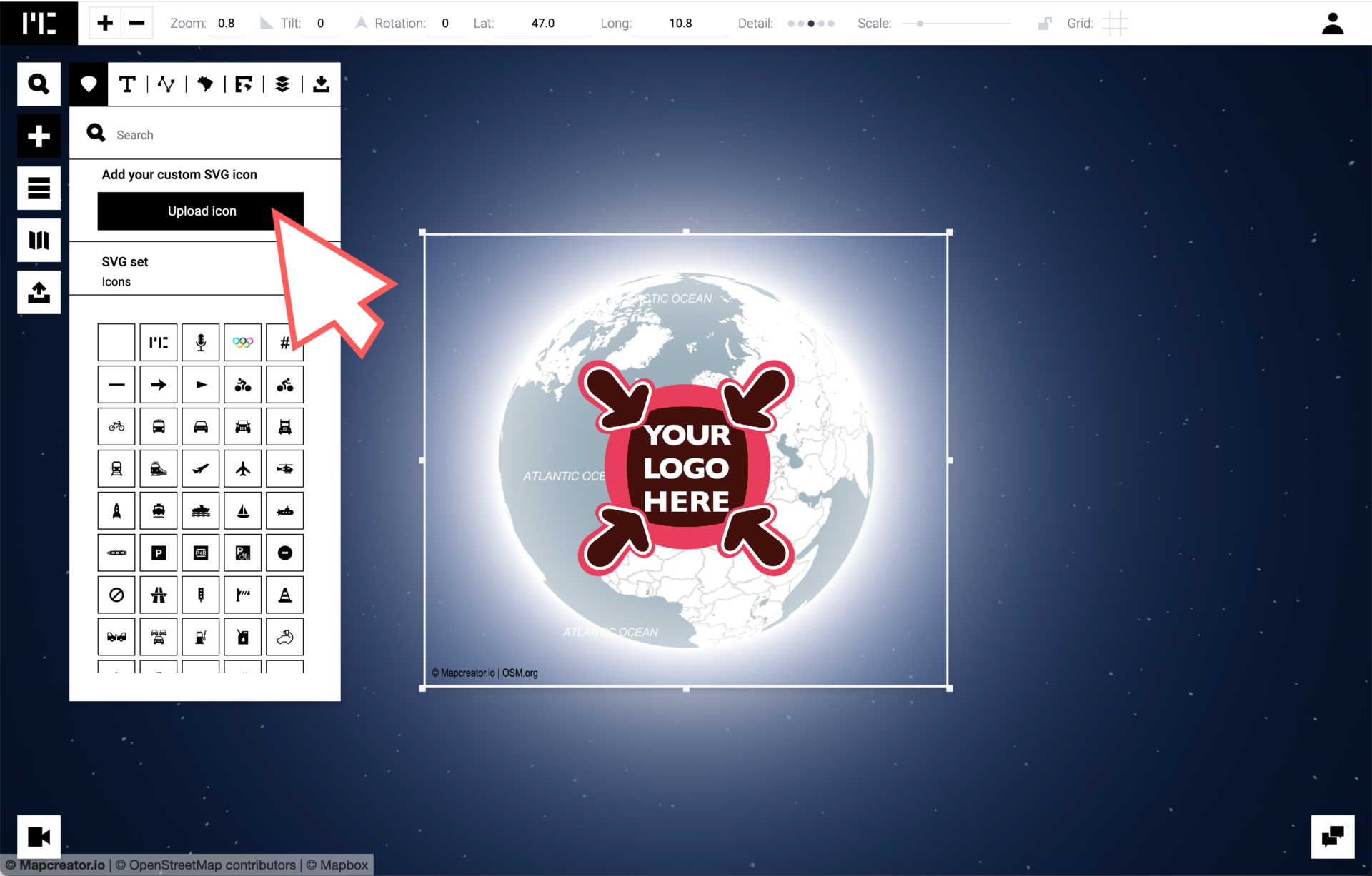 Upload your own SVGs in Mapcreator