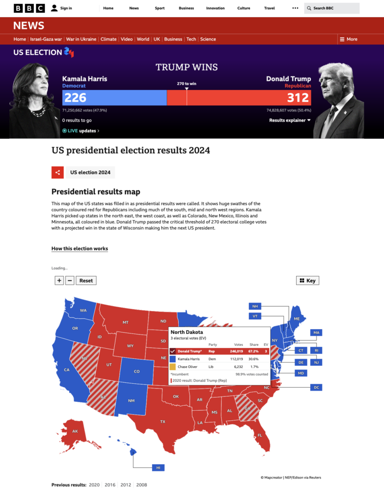 2024 US general election realtime reporting with Mapcreator Mapcreator