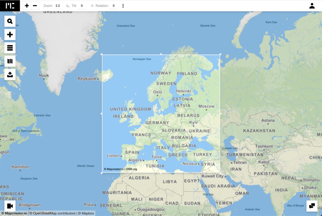 frühere Mapcreator-Oberfläche zum Vergleich mit der neueren Version Mapcreator Next