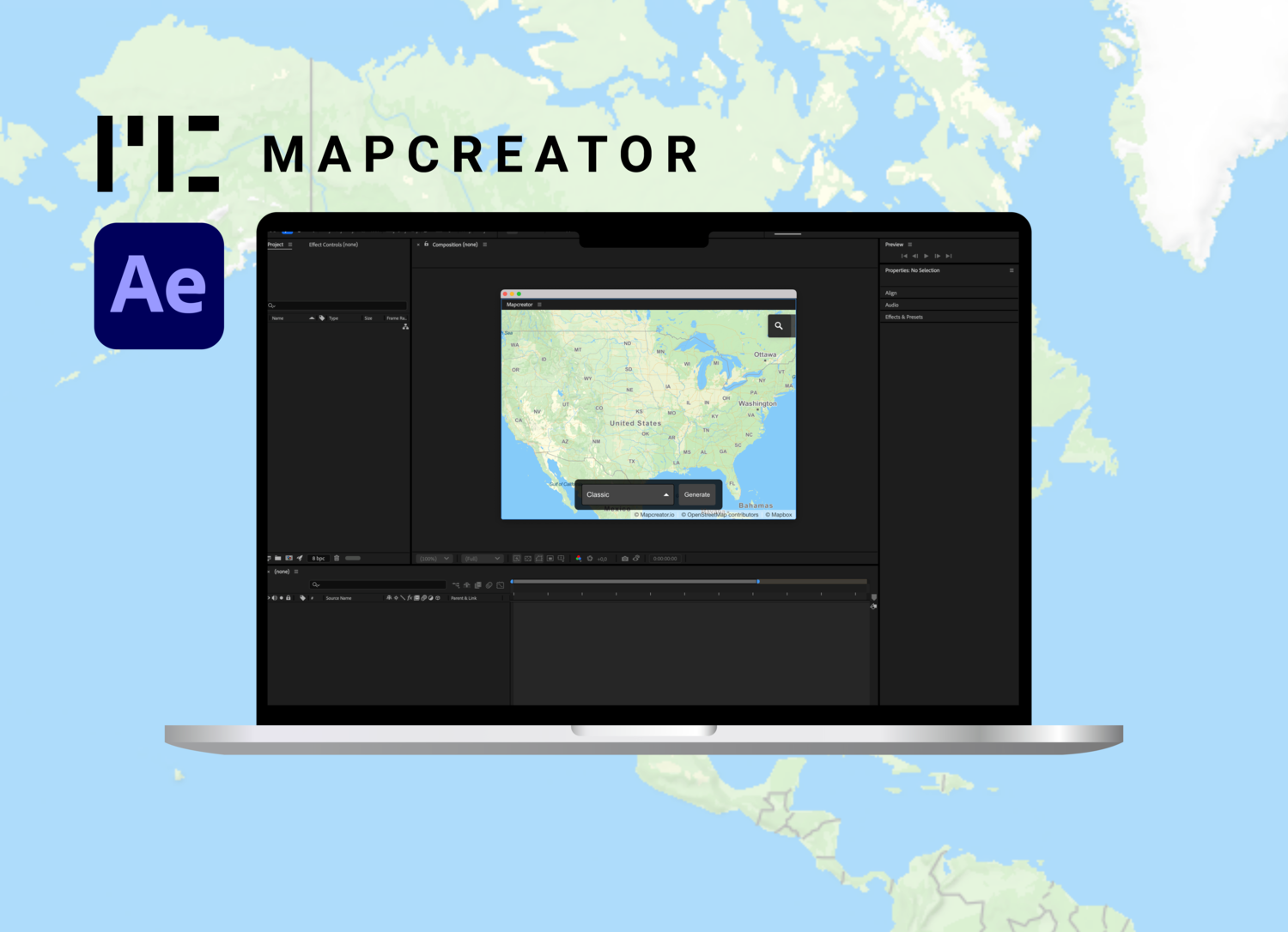 open mapcreator as an extension in adobe after effects