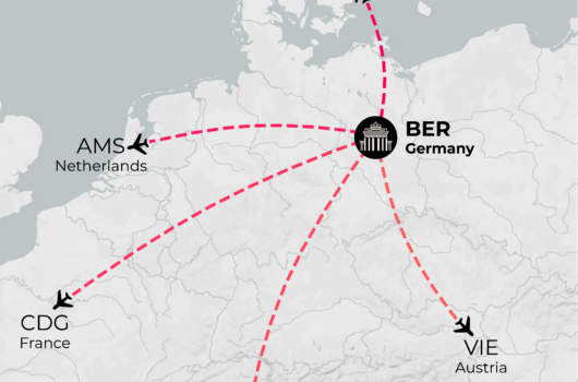 custom flight map made inside mapcreator with various flight points from berlin