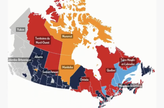 La Presse's electoral map illustrates the 2025 Canadian federal election results by province, showing party strongholds and regional patterns with a focus on Quebec and the national balance.