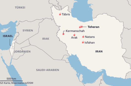 This SZ map highlights Iranian cities linked to nuclear and military infrastructure amid rising regional tensions. Marked sites like Natans, Arak, and Isfahan illustrate targets of potential strategic interest following recent attacks.