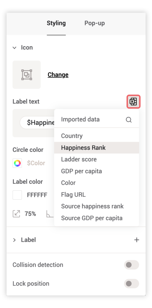 numbered icons from a spreadsheet icons styling in mapcreator