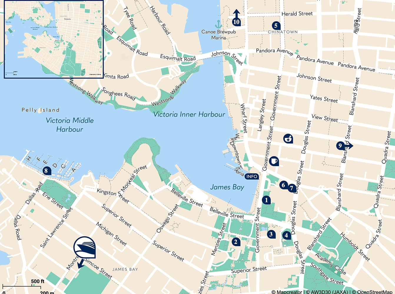 Map of victoria inner harbour for tourism