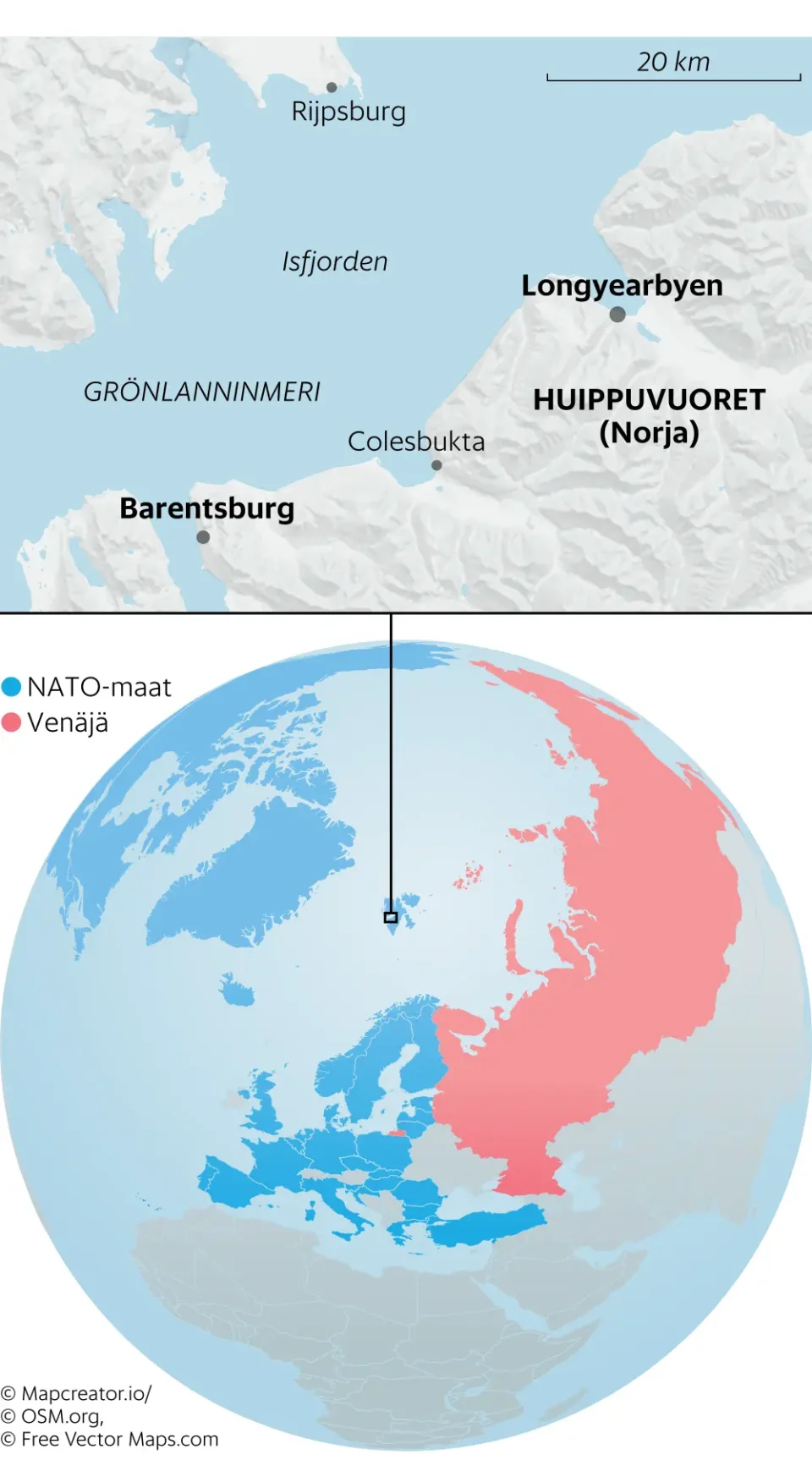 Map showing NATO countries in Europe with a focus on Finland’s location near Russia and its strategic position in Northern Europe.