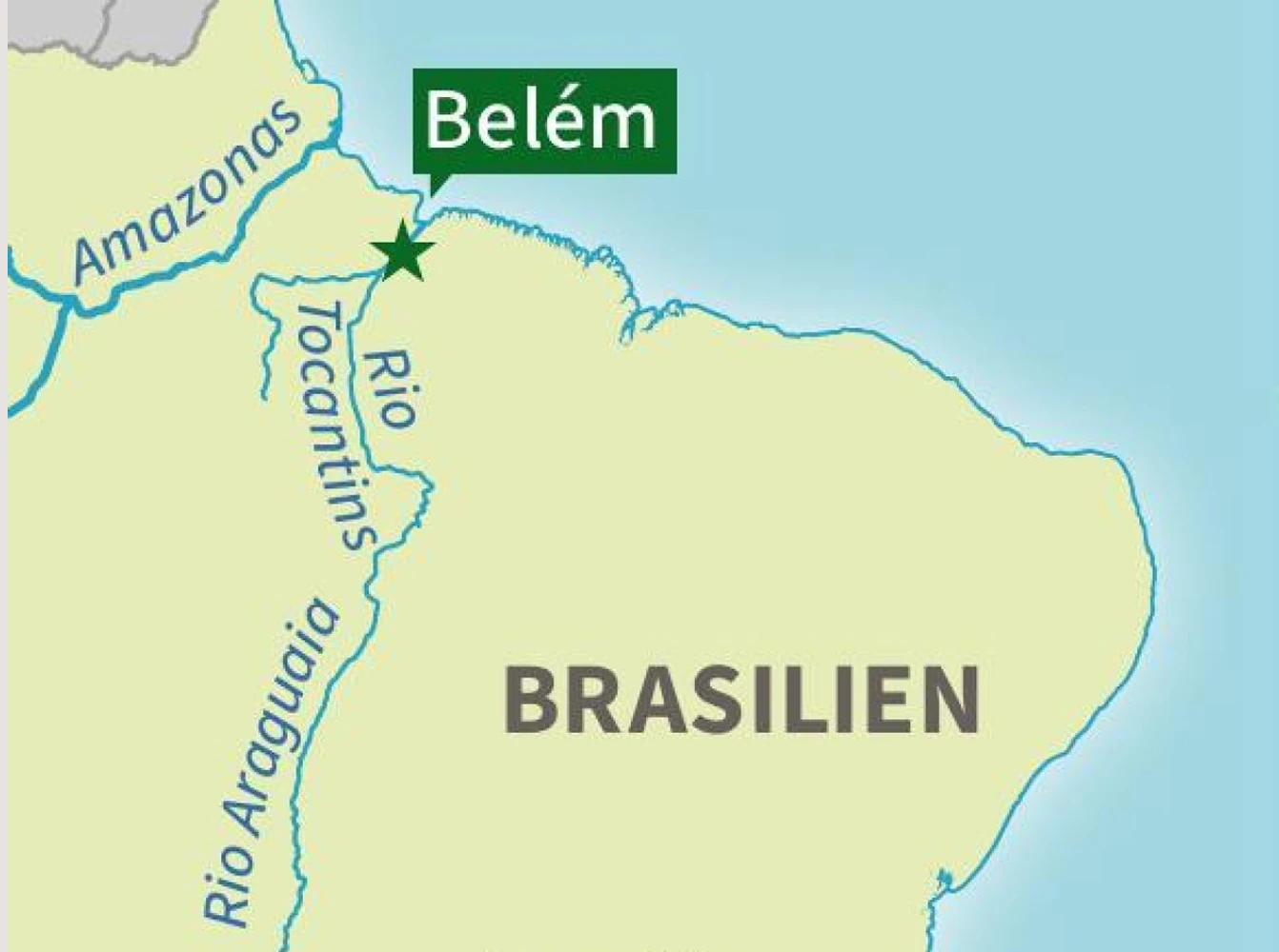A regional map of northern Brazil highlighting the city of Belém near the Amazon River and surrounding waterways.