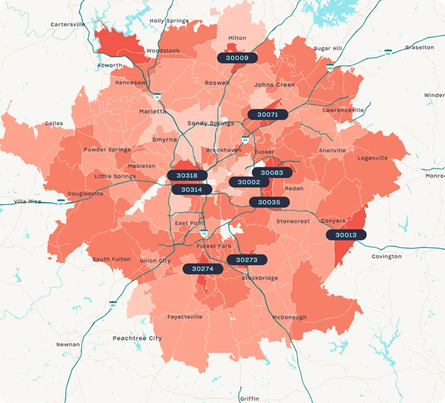 Real estate properties plotted on a choropleth map