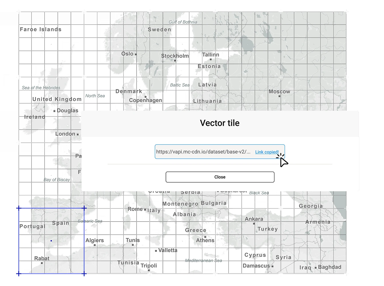Vector Tile URL Interface Over Europe Map