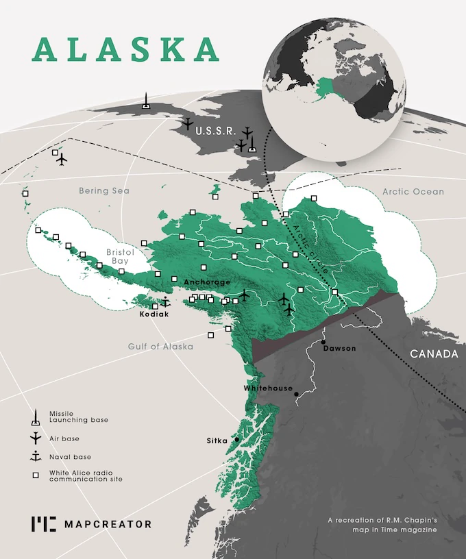 Alaska globe map with markings