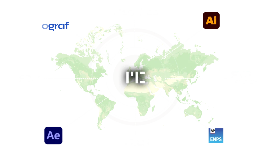 Mapcreator workflow graphic showing integrations with Adobe Illustrator, After Effects, ENPS, OGraf, APIs, SVG rendering and map tiles.